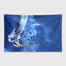 Флаг-баннер с принтом Самолеты в небе в Санкт-Петербурге, 100% полиэстер | размер 67 х 109 см, плотность ткани — 95 г/м2; по краям флага есть четыре люверса для крепления | авиатор | авиация | ввс | герб | летчику | небо | самолет | флаг