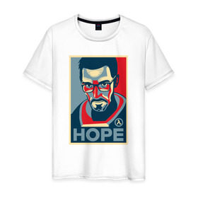Мужская футболка хлопок с принтом Half-Life HOPE в Санкт-Петербурге, 100% хлопок | прямой крой, круглый вырез горловины, длина до линии бедер, слегка спущенное плечо. | Тематика изображения на принте: half life | hl | mr.freeman | мистер фрим | надежда на hl3hope | халф лайф