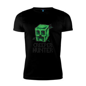 Мужская футболка премиум с принтом Creeper hunter в Санкт-Петербурге, 92% хлопок, 8% лайкра | приталенный силуэт, круглый вырез ворота, длина до линии бедра, короткий рукав | крипер | майнкрафт | охотник