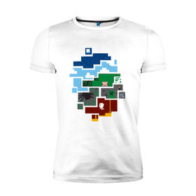 Мужская футболка премиум с принтом Minecraft world в Санкт-Петербурге, 92% хлопок, 8% лайкра | приталенный силуэт, круглый вырез ворота, длина до линии бедра, короткий рукав | майнкрафт | мир