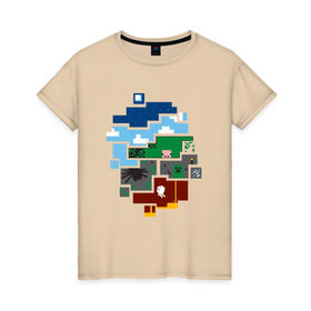 Женская футболка хлопок с принтом Minecraft world в Санкт-Петербурге, 100% хлопок | прямой крой, круглый вырез горловины, длина до линии бедер, слегка спущенное плечо | майнкрафт | мир