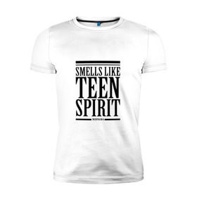 Мужская футболка премиум с принтом Smells like teen spirit в Санкт-Петербурге, 92% хлопок, 8% лайкра | приталенный силуэт, круглый вырез ворота, длина до линии бедра, короткий рукав | smells like teen spirit