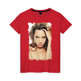 Женская футболка хлопок с принтом Анджелина Джоли в Санкт-Петербурге, 100% хлопок | прямой крой, круглый вырез горловины, длина до линии бедер, слегка спущенное плечо | angelina jolie | анджелина джоли | кинозвезда