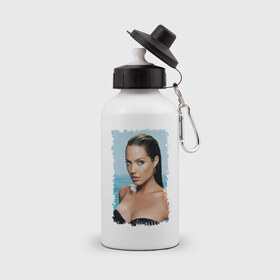 Бутылка спортивная с принтом Angelina Jolie в Санкт-Петербурге, металл | емкость — 500 мл, в комплекте две пластиковые крышки и карабин для крепления | Тематика изображения на принте: angelina jolie | анджелина джоли | кинозвезда