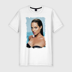 Мужская футболка премиум с принтом Angelina Jolie в Санкт-Петербурге, 92% хлопок, 8% лайкра | приталенный силуэт, круглый вырез ворота, длина до линии бедра, короткий рукав | angelina jolie | анджелина джоли | кинозвезда