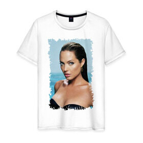 Мужская футболка хлопок с принтом Angelina Jolie в Санкт-Петербурге, 100% хлопок | прямой крой, круглый вырез горловины, длина до линии бедер, слегка спущенное плечо. | angelina jolie | анджелина джоли | кинозвезда