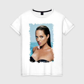 Женская футболка хлопок с принтом Angelina Jolie в Санкт-Петербурге, 100% хлопок | прямой крой, круглый вырез горловины, длина до линии бедер, слегка спущенное плечо | angelina jolie | анджелина джоли | кинозвезда