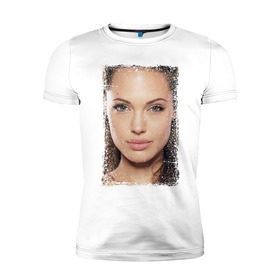 Мужская футболка премиум с принтом Анджелина Джоли (retro style) в Санкт-Петербурге, 92% хлопок, 8% лайкра | приталенный силуэт, круглый вырез ворота, длина до линии бедра, короткий рукав | angelina jolie | анджелина джоли | кинозвезда