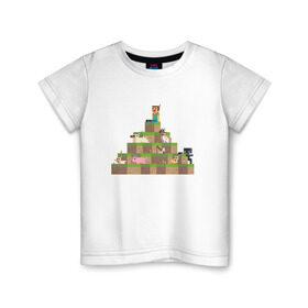 Детская футболка хлопок с принтом Вершина холма в Minecraft в Санкт-Петербурге, 100% хлопок | круглый вырез горловины, полуприлегающий силуэт, длина до линии бедер | minecraft | майнкрафт | холм на котором сидят различные мобы из игры minecraftкубы