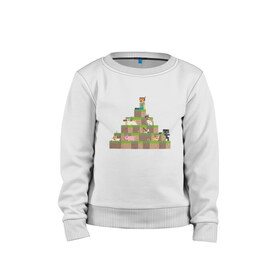 Детский свитшот хлопок с принтом Вершина холма в Minecraft в Санкт-Петербурге, 100% хлопок | круглый вырез горловины, эластичные манжеты, пояс и воротник | minecraft | майнкрафт | холм на котором сидят различные мобы из игры minecraftкубы