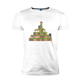 Мужская футболка премиум с принтом Вершина холма в Minecraft в Санкт-Петербурге, 92% хлопок, 8% лайкра | приталенный силуэт, круглый вырез ворота, длина до линии бедра, короткий рукав | minecraft | майнкрафт | холм на котором сидят различные мобы из игры minecraftкубы