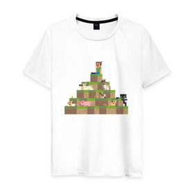 Мужская футболка хлопок с принтом Вершина холма в Minecraft в Санкт-Петербурге, 100% хлопок | прямой крой, круглый вырез горловины, длина до линии бедер, слегка спущенное плечо. | minecraft | майнкрафт | холм на котором сидят различные мобы из игры minecraftкубы