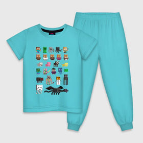 Детская пижама хлопок с принтом Мобы Minecraft в Санкт-Петербурге, 100% хлопок |  брюки и футболка прямого кроя, без карманов, на брюках мягкая резинка на поясе и по низу штанин
 | крипер