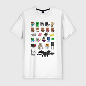 Мужская футболка премиум с принтом Мобы Minecraft в Санкт-Петербурге, 92% хлопок, 8% лайкра | приталенный силуэт, круглый вырез ворота, длина до линии бедра, короткий рукав | крипер