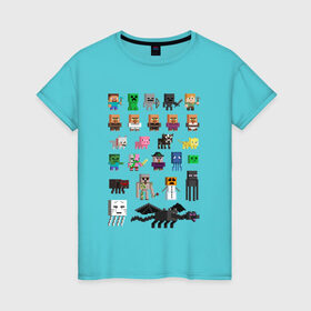 Женская футболка хлопок с принтом Мобы Minecraft в Санкт-Петербурге, 100% хлопок | прямой крой, круглый вырез горловины, длина до линии бедер, слегка спущенное плечо | крипер