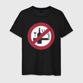 Мужская футболка хлопок с принтом NO Smoking Alcohol Sign в Санкт-Петербурге, 100% хлопок | прямой крой, круглый вырез горловины, длина до линии бедер, слегка спущенное плечо. | 