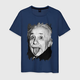 Мужская футболка хлопок с принтом Энштейн показывает язык в Санкт-Петербурге, 100% хлопок | прямой крой, круглый вырез горловины, длина до линии бедер, слегка спущенное плечо. | albert einstein | альберт энштейн | учёный | физика