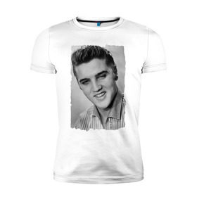Мужская футболка премиум с принтом Элвис Пресли (Elvis Presley) в Санкт-Петербурге, 92% хлопок, 8% лайкра | приталенный силуэт, круглый вырез ворота, длина до линии бедра, короткий рукав | elvis presley | король | рок н ролл | элвис пресли