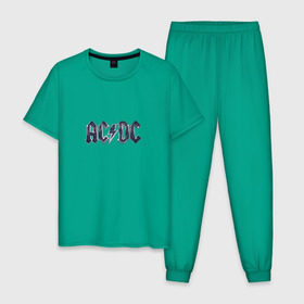 Мужская пижама хлопок с принтом AC DC Chrome в Санкт-Петербурге, 100% хлопок | брюки и футболка прямого кроя, без карманов, на брюках мягкая резинка на поясе и по низу штанин
 | ac dc