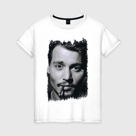 Женская футболка хлопок с принтом Johnny Depp (retro style) в Санкт-Петербурге, 100% хлопок | прямой крой, круглый вырез горловины, длина до линии бедер, слегка спущенное плечо | johnny depp | голливуд | джонни депп | кинозвезда