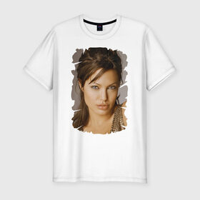 Мужская футболка премиум с принтом Анджелина Джоли в Санкт-Петербурге, 92% хлопок, 8% лайкра | приталенный силуэт, круглый вырез ворота, длина до линии бедра, короткий рукав | angelina jolie | анджелина джоли | кинозвезда