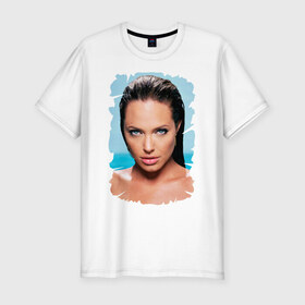 Мужская футболка премиум с принтом Анджелина Джоли в Санкт-Петербурге, 92% хлопок, 8% лайкра | приталенный силуэт, круглый вырез ворота, длина до линии бедра, короткий рукав | 