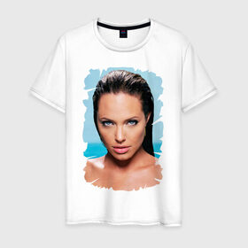 Мужская футболка хлопок с принтом Анджелина Джоли в Санкт-Петербурге, 100% хлопок | прямой крой, круглый вырез горловины, длина до линии бедер, слегка спущенное плечо. | 