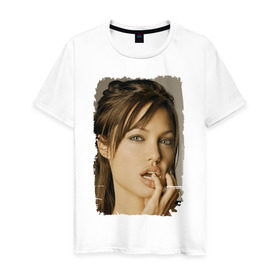 Мужская футболка хлопок с принтом Анджелина Джоли в Санкт-Петербурге, 100% хлопок | прямой крой, круглый вырез горловины, длина до линии бедер, слегка спущенное плечо. | angelina jolie | анджелина джоли | кинозвезда