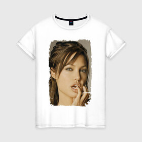 Женская футболка хлопок с принтом Анджелина Джоли в Санкт-Петербурге, 100% хлопок | прямой крой, круглый вырез горловины, длина до линии бедер, слегка спущенное плечо | angelina jolie | анджелина джоли | кинозвезда