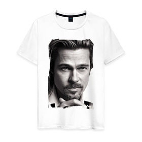 Мужская футболка хлопок с принтом Брэд Питт (Brad Pitt) в Санкт-Петербурге, 100% хлопок | прямой крой, круглый вырез горловины, длина до линии бедер, слегка спущенное плечо. | brad pitt | брэд питт | голливуд | кинозвезда