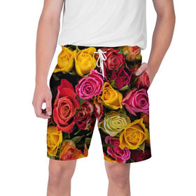 Мужские шорты 3D с принтом Цветы в Санкт-Петербурге,  полиэстер 100% | прямой крой, два кармана без застежек по бокам. Мягкая трикотажная резинка на поясе, внутри которой широкие завязки. Длина чуть выше колен | flower | девушкам | розы | цветочки | цветы