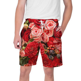 Мужские шорты 3D с принтом Цветы в Санкт-Петербурге,  полиэстер 100% | прямой крой, два кармана без застежек по бокам. Мягкая трикотажная резинка на поясе, внутри которой широкие завязки. Длина чуть выше колен | flower | девушкам | розы | цветочки | цветы