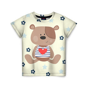 Детская футболка 3D с принтом Мишка в Санкт-Петербурге, 100% гипоаллергенный полиэфир | прямой крой, круглый вырез горловины, длина до линии бедер, чуть спущенное плечо, ткань немного тянется | девушкам | медведь | мишка | цветок