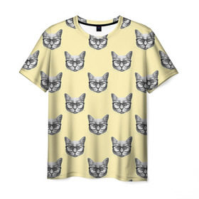 Мужская футболка 3D с принтом Котик в Санкт-Петербурге, 100% полиэфир | прямой крой, круглый вырез горловины, длина до линии бедер | киса | котик | кошка | очки