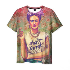 Мужская футболка 3D с принтом Фрида в Санкт-Петербурге, 100% полиэфир | прямой крой, круглый вырез горловины, длина до линии бедер | девушка | искусство | кало | фрида | цветы