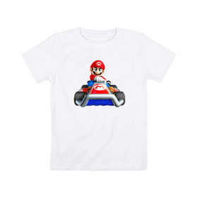 Детская футболка хлопок с принтом Super Mario в Санкт-Петербурге, 100% хлопок | круглый вырез горловины, полуприлегающий силуэт, длина до линии бедер | 