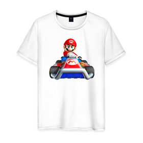Мужская футболка хлопок с принтом Super Mario в Санкт-Петербурге, 100% хлопок | прямой крой, круглый вырез горловины, длина до линии бедер, слегка спущенное плечо. | 