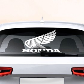 Наклейка на авто - для заднего стекла с принтом Honda в Санкт-Петербурге, ПВХ | Точные размеры наклейки зависят от выбранного изображения (ширина не больше 75 мм, высота не больше 45 мм) | Тематика изображения на принте: автобренд | лого | машина | хонда