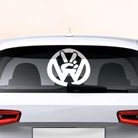 Наклейка на авто - для заднего стекла с принтом Volkswagen в Санкт-Петербурге, ПВХ | Точные размеры наклейки зависят от выбранного изображения (ширина не больше 75 мм, высота не больше 45 мм) | автобренд | лого | машина | фольксваген
