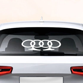 Наклейка на авто - для заднего стекла с принтом Audi в Санкт-Петербурге, ПВХ | Точные размеры наклейки зависят от выбранного изображения (ширина не больше 75 мм, высота не больше 45 мм) | автобренд | ауди | лого | машина
