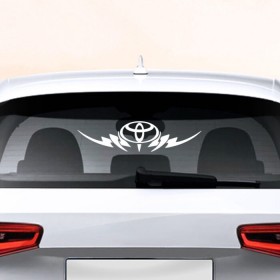 Наклейка на авто - для заднего стекла с принтом Toyota в Санкт-Петербурге, ПВХ | Точные размеры наклейки зависят от выбранного изображения (ширина не больше 75 мм, высота не больше 45 мм) | автобренд | лого | машина | тойота