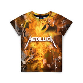 Детская футболка 3D с принтом METALLICA в Санкт-Петербурге, 100% гипоаллергенный полиэфир | прямой крой, круглый вырез горловины, длина до линии бедер, чуть спущенное плечо, ткань немного тянется | metallica | rock | металлика | метла | рок
