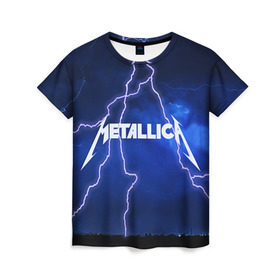 Женская футболка 3D с принтом METALLICA в Санкт-Петербурге, 100% полиэфир ( синтетическое хлопкоподобное полотно) | прямой крой, круглый вырез горловины, длина до линии бедер | metallica | rock | металлика | рок
