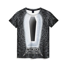 Женская футболка 3D с принтом METALLICA в Санкт-Петербурге, 100% полиэфир ( синтетическое хлопкоподобное полотно) | прямой крой, круглый вырез горловины, длина до линии бедер | Тематика изображения на принте: металлика