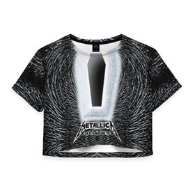 Женская футболка 3D укороченная с принтом METALLICA в Санкт-Петербурге, 100% полиэстер | круглая горловина, длина футболки до линии талии, рукава с отворотами | металлика