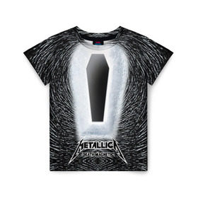 Детская футболка 3D с принтом METALLICA в Санкт-Петербурге, 100% гипоаллергенный полиэфир | прямой крой, круглый вырез горловины, длина до линии бедер, чуть спущенное плечо, ткань немного тянется | Тематика изображения на принте: металлика