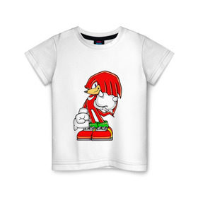 Детская футболка хлопок с принтом Knuckles в Санкт-Петербурге, 100% хлопок | круглый вырез горловины, полуприлегающий силуэт, длина до линии бедер | Тематика изображения на принте: knukles | sonic | ехидна | наклз | соник