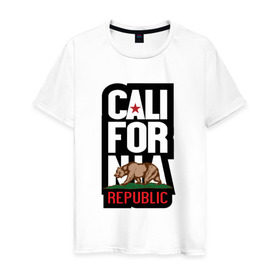 Мужская футболка хлопок с принтом CALIFORNIA REPUBLIC в Санкт-Петербурге, 100% хлопок | прямой крой, круглый вырез горловины, длина до линии бедер, слегка спущенное плечо. | california | usa | калифорния | мода | повседневный | сша
