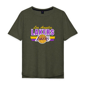 Мужская футболка хлопок Oversize с принтом Los Angeles Lakers в Санкт-Петербурге, 100% хлопок | свободный крой, круглый ворот, “спинка” длиннее передней части | basketball | lakers | баскетболл | лос анджелес | нба
