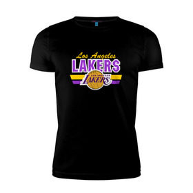 Мужская футболка премиум с принтом Los Angeles Lakers в Санкт-Петербурге, 92% хлопок, 8% лайкра | приталенный силуэт, круглый вырез ворота, длина до линии бедра, короткий рукав | Тематика изображения на принте: basketball | lakers | баскетболл | лос анджелес | нба